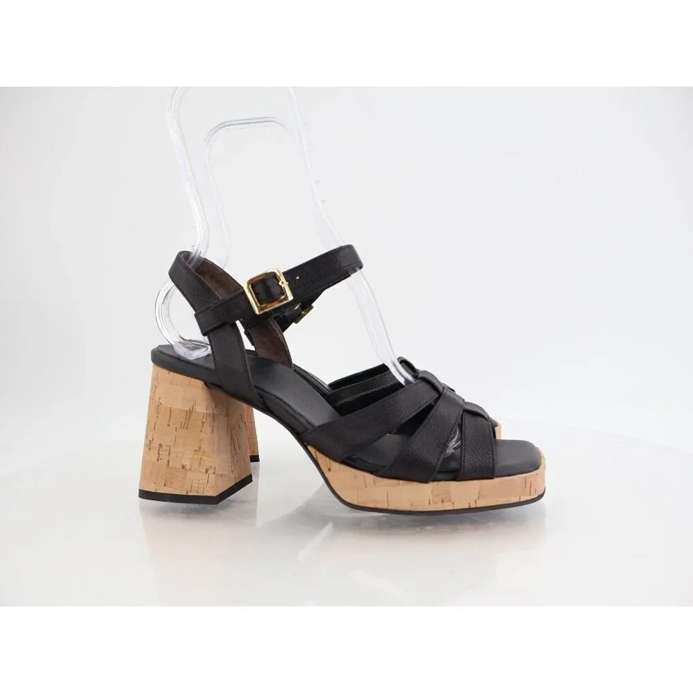 Paul Green Tina Sandals Black Leather Chunky Heel Slingback Strappy UK 5.5 US 8